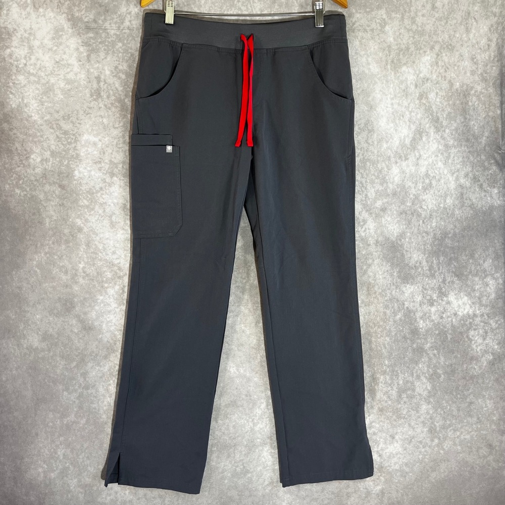 FIGS Scrub Pants Womens Medium Grey T21004 Technical Collection Red Drawstring